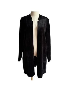 Yaya Women Longline Velvet Open Front Blazer Jacket Sz 40 Medium Black Classy